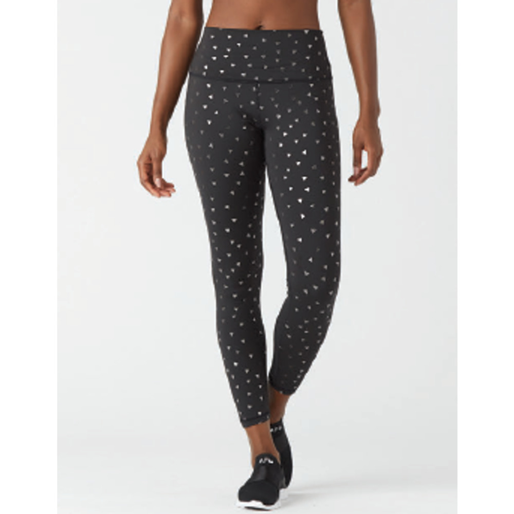 Glyder High Power Legging in Black Triangle Size XS Silver Metallic Print Gym
